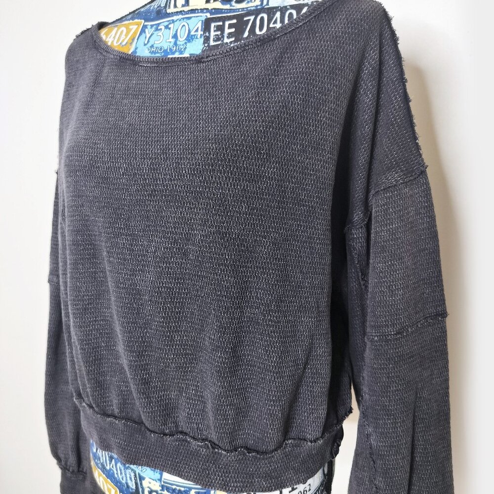 FREE PEOPLE Ife Pullover Sweater Thermal Textured Waffle Knit Crop Exposed Seams - Picture 5 of 16